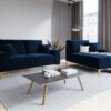 SOFA MADARA 2-osobowa na metalowych nogach, ciemnoniebieska aksamitna tapicerka, nowoczesny styl, premium