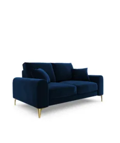 SOFA MADARA 2-osobowa na metalowych nogach, ciemnoniebieska aksamitna tapicerka, nowoczesny styl