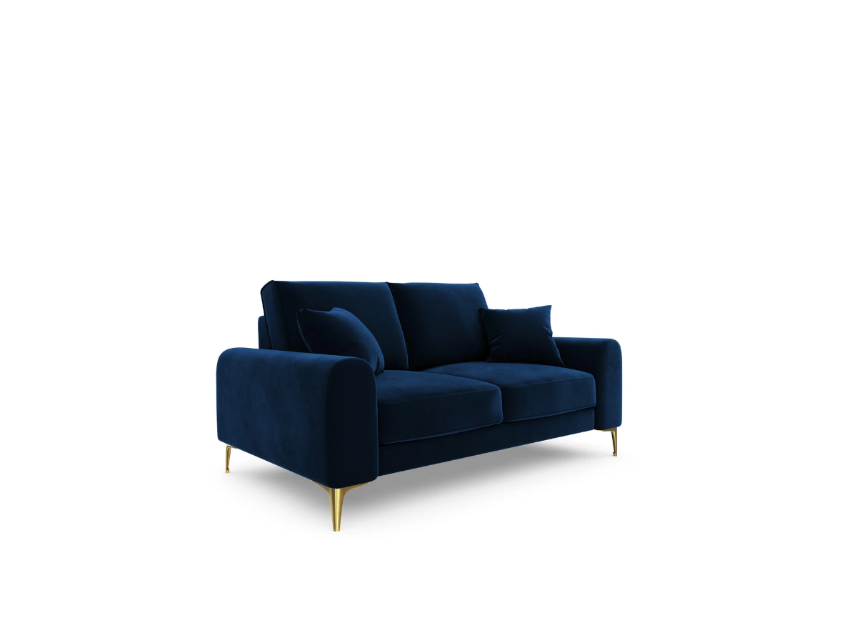 SOFA MADARA 2-osobowa na metalowych nogach, ciemnoniebieska aksamitna tapicerka, nowoczesny styl