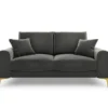 SOFA MADARA 2-osobowa na metalowych nogach, ciemnoszara aksamitna tapicerka, nowoczesny styl, ekskluzywna