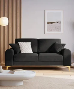 SOFA MADARA 2-osobowa na metalowych nogach, ciemnoszara aksamitna tapicerka, nowoczesny styl, piękna