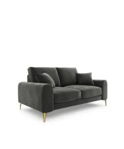 SOFA MADARA 2-osobowa na metalowych nogach, ciemnoszara aksamitna tapicerka, nowoczesny styl