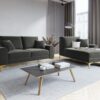 SOFA MADARA 2-osobowa na metalowych nogach, ciemnoszara aksamitna tapicerka, nowoczesny styl, wyjątkowa
