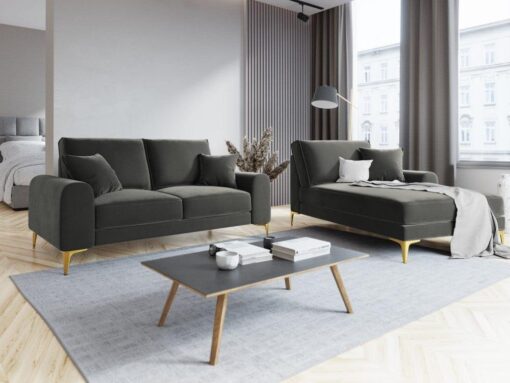 SOFA MADARA 2-osobowa na metalowych nogach, ciemnoszara aksamitna tapicerka, nowoczesny styl, wyjątkowa