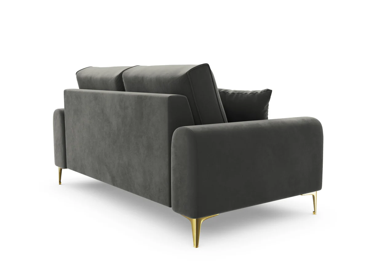 SOFA MADARA 2-osobowa na metalowych nogach, ciemnoszara aksamitna tapicerka, nowoczesny styl, wyrafinowana