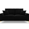 SOFA MADARA 2-osobowa na metalowych nogach, czarna aksamitna tapicerka, nowoczesny styl, ekskluzywna