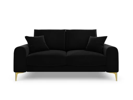 SOFA MADARA 2-osobowa na metalowych nogach, czarna aksamitna tapicerka, nowoczesny styl, ekskluzywna