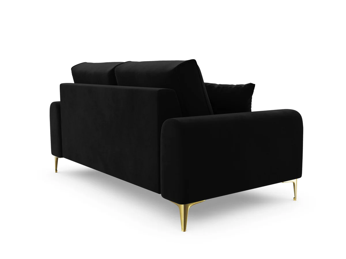 SOFA MADARA 2-osobowa na metalowych nogach, czarna aksamitna tapicerka, nowoczesny styl, premium