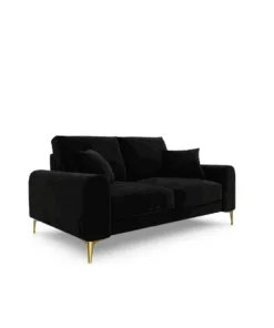 SOFA MADARA 2-osobowa na metalowych nogach, czarna aksamitna tapicerka, nowoczesny styl