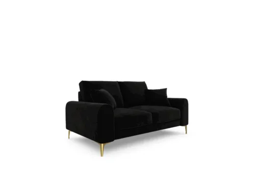 SOFA MADARA 2-osobowa na metalowych nogach, czarna aksamitna tapicerka, nowoczesny styl