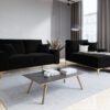 SOFA MADARA 2-osobowa na metalowych nogach, czarna aksamitna tapicerka, nowoczesny styl, wyjątkowa
