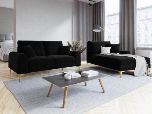 SOFA MADARA 2-osobowa na metalowych nogach, czarna aksamitna tapicerka, nowoczesny styl, wyjątkowa