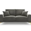 SOFA MADARA 2-osobowa na metalowych nogach, szara aksamitna tapicerka, nowoczesny styl, ekskluzywna