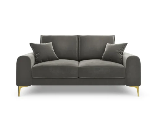 SOFA MADARA 2-osobowa na metalowych nogach, szara aksamitna tapicerka, nowoczesny styl, ekskluzywna