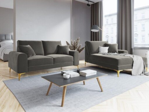 SOFA MADARA 2-osobowa na metalowych nogach, szara aksamitna tapicerka, nowoczesny styl, premium