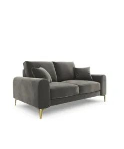 SOFA MADARA 2-osobowa na metalowych nogach, szara aksamitna tapicerka, nowoczesny styl