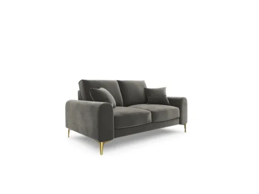 SOFA MADARA 2-osobowa na metalowych nogach, szara aksamitna tapicerka, nowoczesny styl