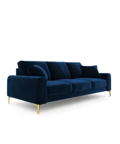 SOFA MADARA 3-osobowa na metalowych nogach, ciemnoniebieska aksamitna tapicerka, nowoczesny styl