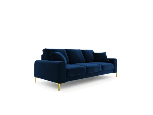 SOFA MADARA 3-osobowa na metalowych nogach, ciemnoniebieska aksamitna tapicerka, nowoczesny styl