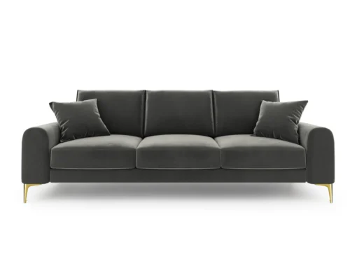 SOFA MADARA 3-osobowa na metalowych nogach, ciemnoszara aksamitna tapicerka, nowoczesny styl, ekskluzywna