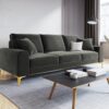 SOFA MADARA 3-osobowa na metalowych nogach, ciemnoszara aksamitna tapicerka, nowoczesny styl, piękna