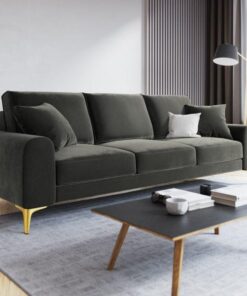 SOFA MADARA 3-osobowa na metalowych nogach, ciemnoszara aksamitna tapicerka, nowoczesny styl, piękna