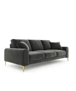 SOFA MADARA 3-osobowa na metalowych nogach, ciemnoszara aksamitna tapicerka, nowoczesny styl