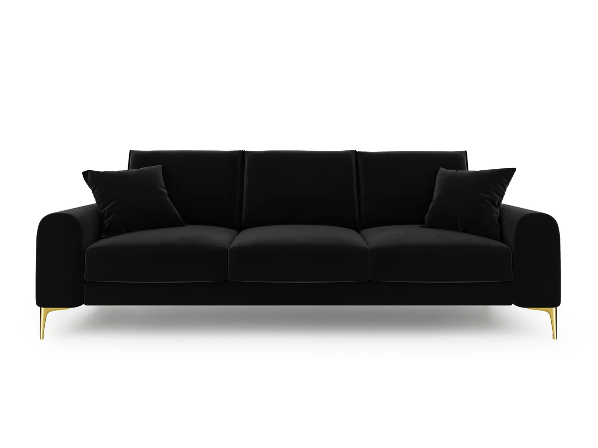 SOFA MADARA 3-osobowa na metalowych nogach, czarna aksamitna tapicerka, nowoczesny styl, ekskluzywna