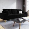 SOFA MADARA 3-osobowa na metalowych nogach, czarna aksamitna tapicerka, nowoczesny styl, piękna