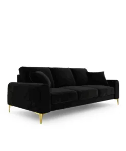 SOFA MADARA 3-osobowa na metalowych nogach, czarna aksamitna tapicerka, nowoczesny styl