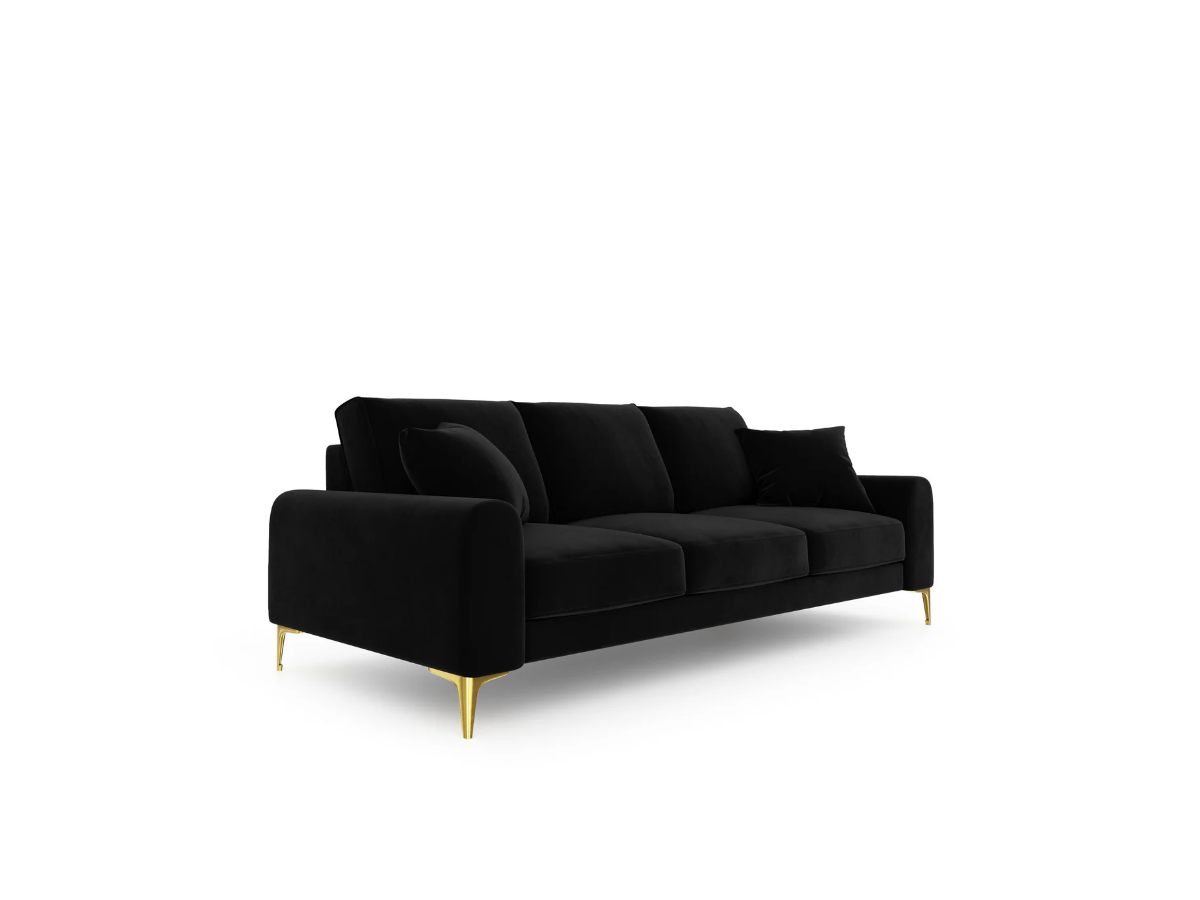SOFA MADARA 3-osobowa na metalowych nogach, czarna aksamitna tapicerka, nowoczesny styl