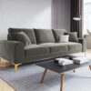 SOFA MADARA 3-osobowa na metalowych nogach, szara aksamitna tapicerka, nowoczesny styl, piękna