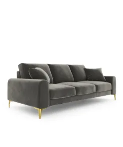 SOFA MADARA 3-osobowa na metalowych nogach, szara aksamitna tapicerka, nowoczesny styl