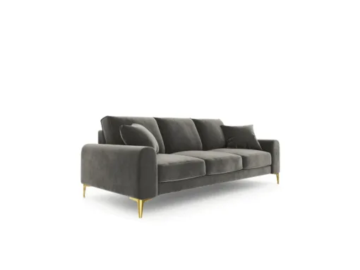 SOFA MADARA 3-osobowa na metalowych nogach, szara aksamitna tapicerka, nowoczesny styl