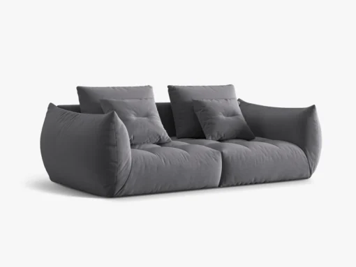 SOFA MODUŁOWA Bloom 3-osobowa o designerskim stylu, zaoblone kształty, przeszycia na siedzisko, ciemnoszara tapicerka, piękna