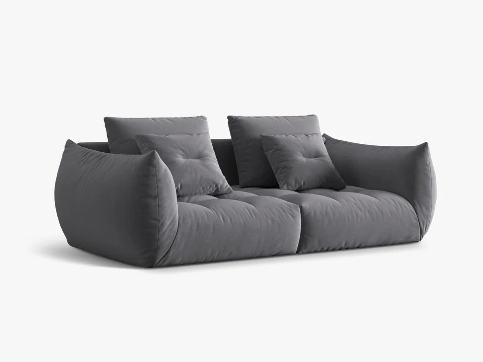 SOFA MODUŁOWA Bloom 3-osobowa o designerskim stylu, zaoblone kształty, przeszycia na siedzisko, ciemnoszara tapicerka, piękna SOFA MODUŁOWA Bloom 3-osobowa o designerskim stylu, zaoblone kształty, przeszycia na siedzisko, ciemnoszara tapicerka, piękna