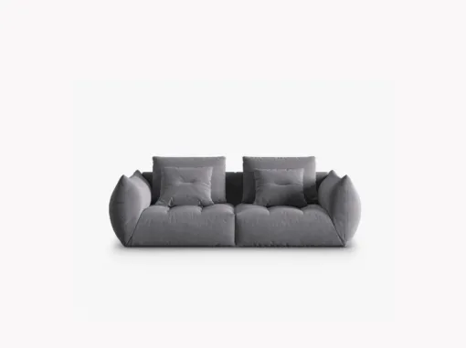 SOFA MODUŁOWA Bloom 3-osobowa o designerskim stylu, zaoblone kształty, przeszycia na siedzisko, ciemnoszara tapicerka