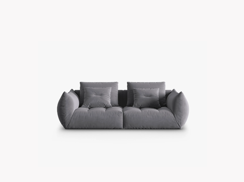 SOFA MODUŁOWA Bloom 3-osobowa o designerskim stylu, zaoblone kształty, przeszycia na siedzisko, ciemnoszara tapicerka SOFA MODUŁOWA Bloom 3-osobowa o designerskim stylu, zaoblone kształty, przeszycia na siedzisko, ciemnoszara tapicerka