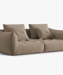 SOFA MODUŁOWA Bloom 3-osobowa o designerskim stylu, zaoblone kształty, przeszycia na siedzisku, jasnobrązowa tapicerka, piękna