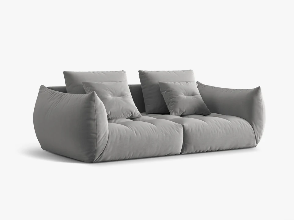 SOFA MODUŁOWA Bloom 3-osobowa o designerskim stylu, zaoblone kształty, przeszycia na siedzisku, szara tapicerka, piękna