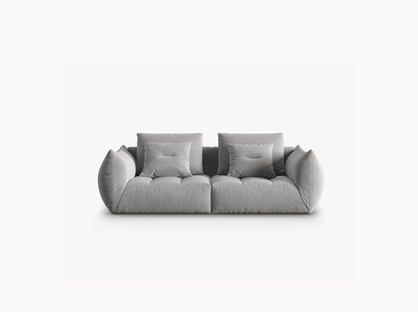 SOFA MODUŁOWA Bloom 3-osobowa o designerskim stylu, zaoblone kształty, przeszycia na siedzisku, szara tapicerka