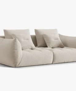SOFA MODUŁOWA Bloom 3-osobowa o designerskim stylu, zaoblone kształty, przeszycia na siedzisku, tapicerka ecru, piękna