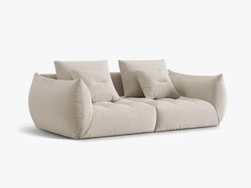 SOFA MODUŁOWA Bloom 3-osobowa o designerskim stylu, zaoblone kształty, przeszycia na siedzisku, tapicerka ecru, piękna