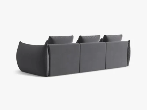 SOFA MODUŁOWA Bloom 4-osobowa o designerskim stylu, zaoblone kształty, przeszycia na siedzisku, ciemnoszara tapicerka, ekskluzywna