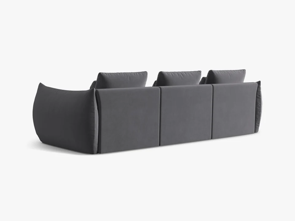 SOFA MODUŁOWA Bloom 4-osobowa o designerskim stylu, zaoblone kształty, przeszycia na siedzisku, ciemnoszara tapicerka, ekskluzywna SOFA MODUŁOWA Bloom 4-osobowa o designerskim stylu, zaoblone kształty, przeszycia na siedzisku, ciemnoszara tapicerka, ekskluzywna