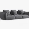 SOFA MODUŁOWA Bloom 4-osobowa o designerskim stylu, zaoblone kształty, przeszycia na siedzisku, ciemnoszara tapicerka, piękna