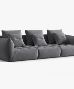 SOFA MODUŁOWA Bloom 4-osobowa o designerskim stylu, zaoblone kształty, przeszycia na siedzisku, ciemnoszara tapicerka, piękna