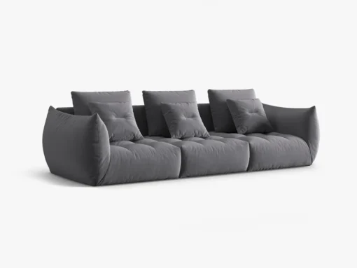 SOFA MODUŁOWA Bloom 4-osobowa o designerskim stylu, zaoblone kształty, przeszycia na siedzisku, ciemnoszara tapicerka, piękna