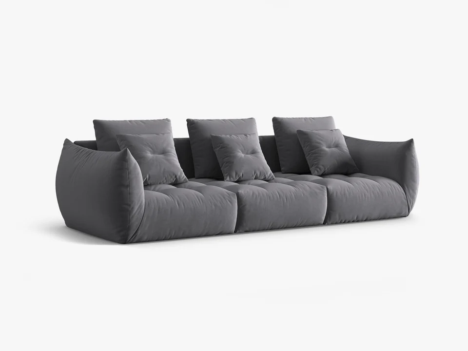 SOFA MODUŁOWA Bloom 4-osobowa o designerskim stylu, zaoblone kształty, przeszycia na siedzisku, ciemnoszara tapicerka, piękna SOFA MODUŁOWA Bloom 4-osobowa o designerskim stylu, zaoblone kształty, przeszycia na siedzisku, ciemnoszara tapicerka, piękna