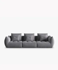 SOFA MODUŁOWA Bloom 4-osobowa o designerskim stylu, zaoblone kształty, przeszycia na siedzisku, ciemnoszara tapicerka